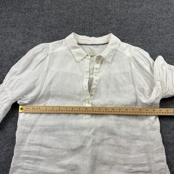 Pilcro White 100% Linen Puff Sleeve Boho Popover Blouse Top Size M - Picture 2 of 7